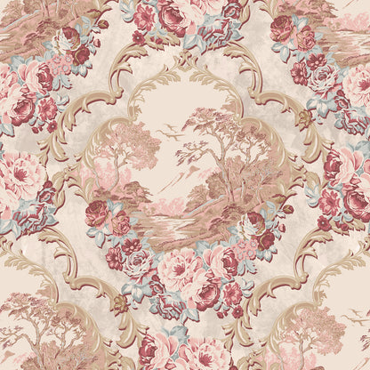 Vintage Cottage Garden Toile Peel and Stick Wallpaper