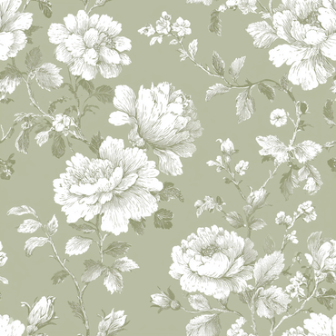 Vintage Sage Peony Peel and Stick Wallpaper