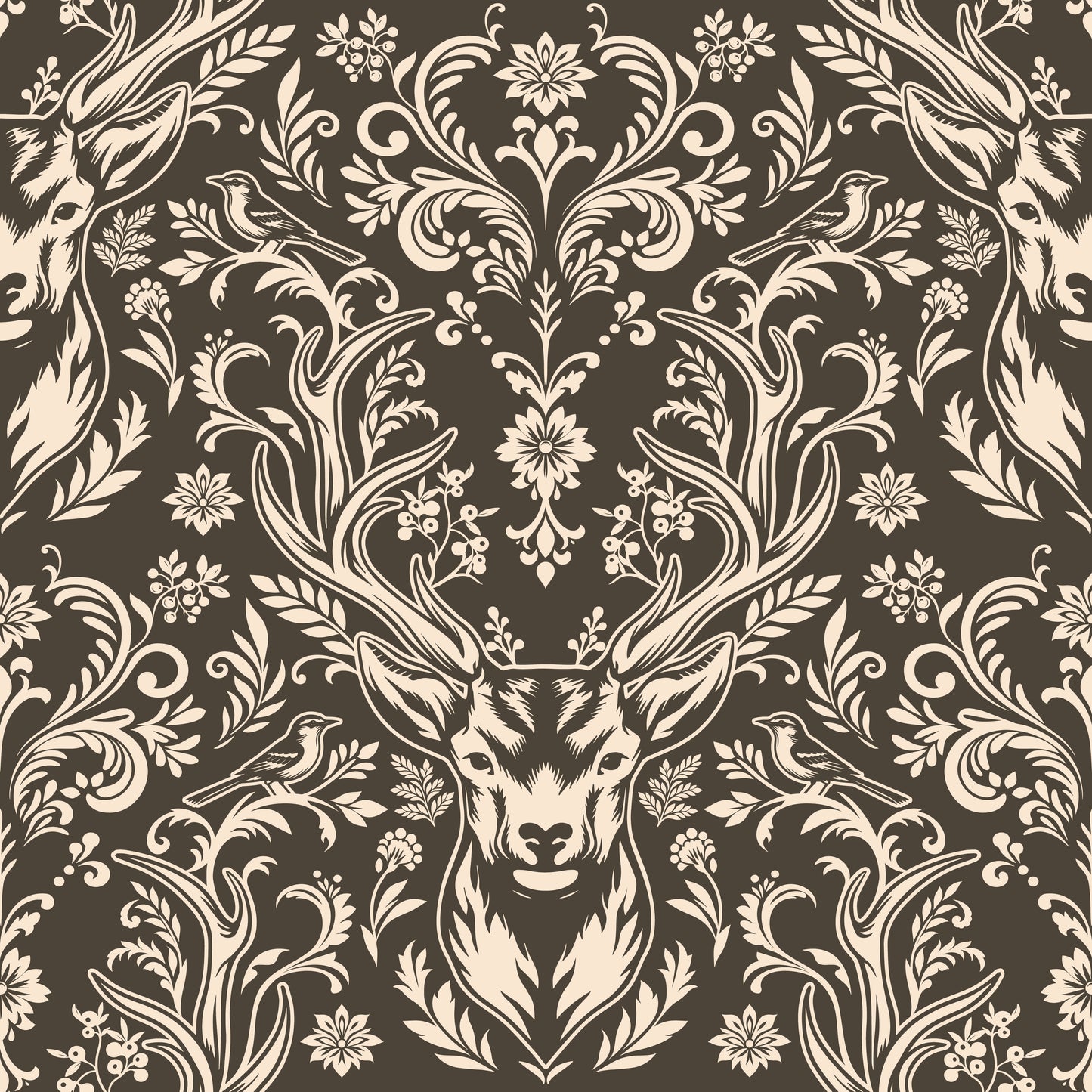 Woodland Damask Dark Wallpaper