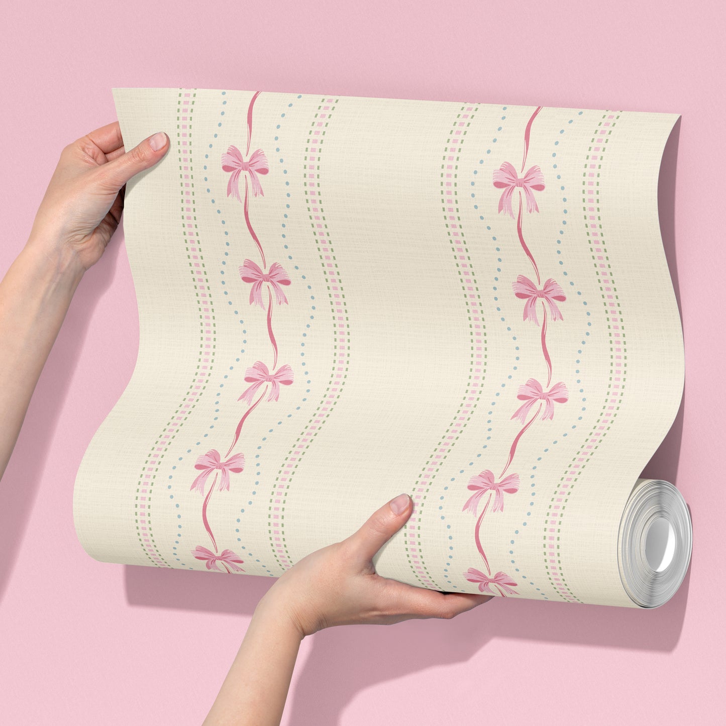 Preppy Bows in Pink and Cream Wallpaper