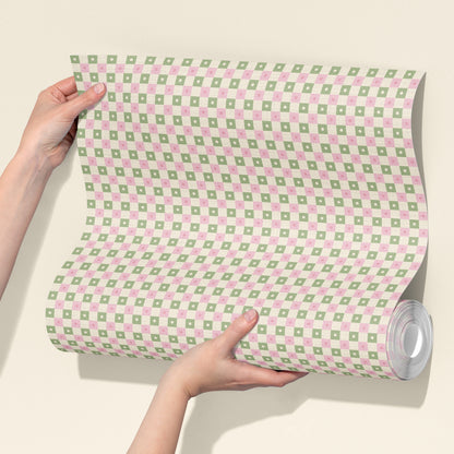 Preppy Gingham with Dots - Light Green, Pink and Cream