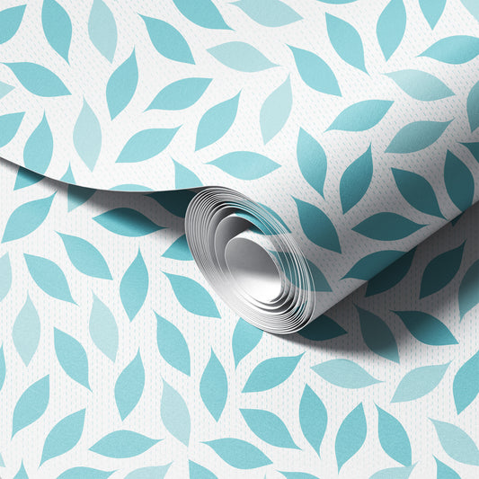 Roll of wallpaper with a leaf pattern on a white background
