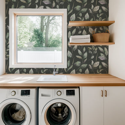 Watercolor Leaves peel and stick wallpaper room mockup