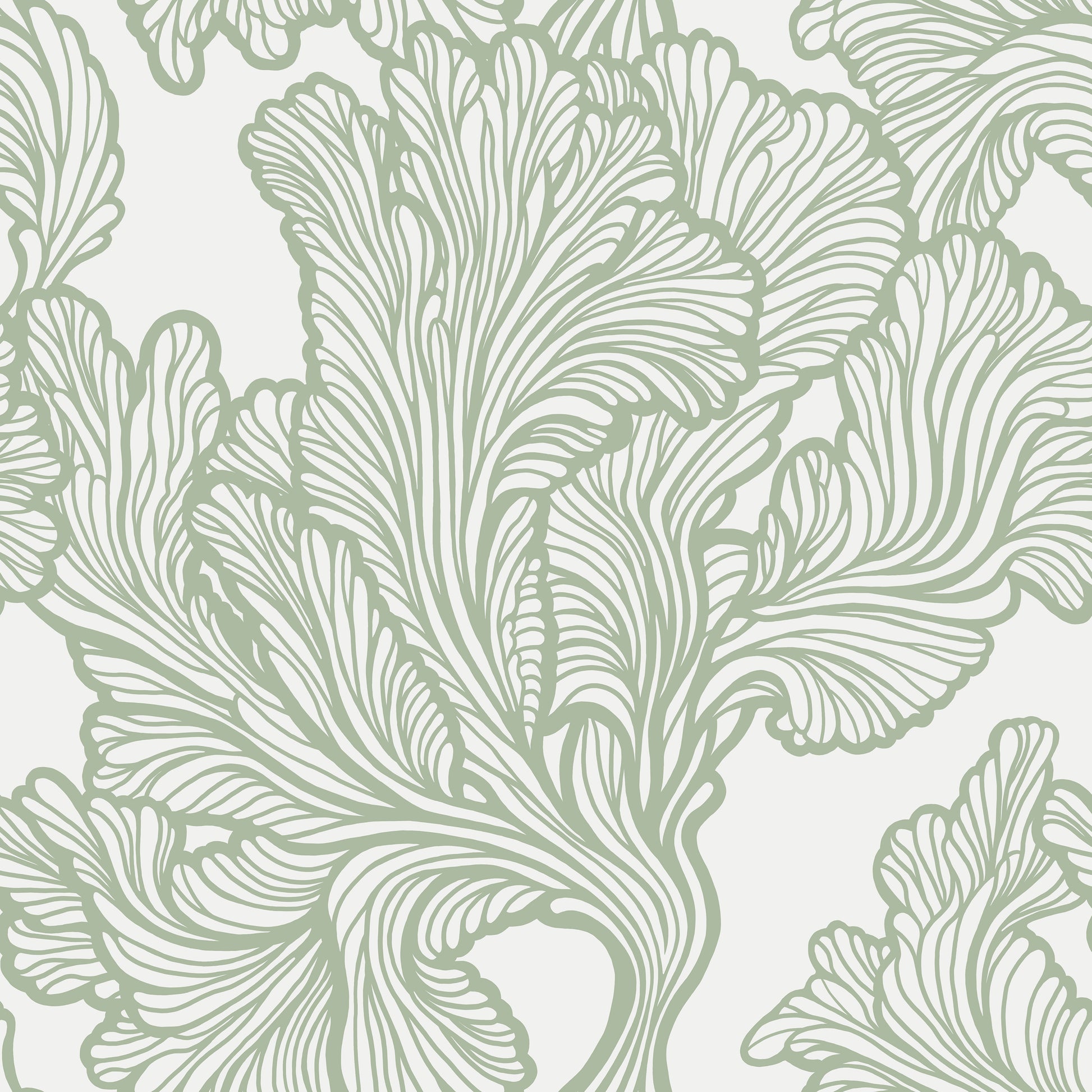 Decorative leaf pattern in green on a light gray background