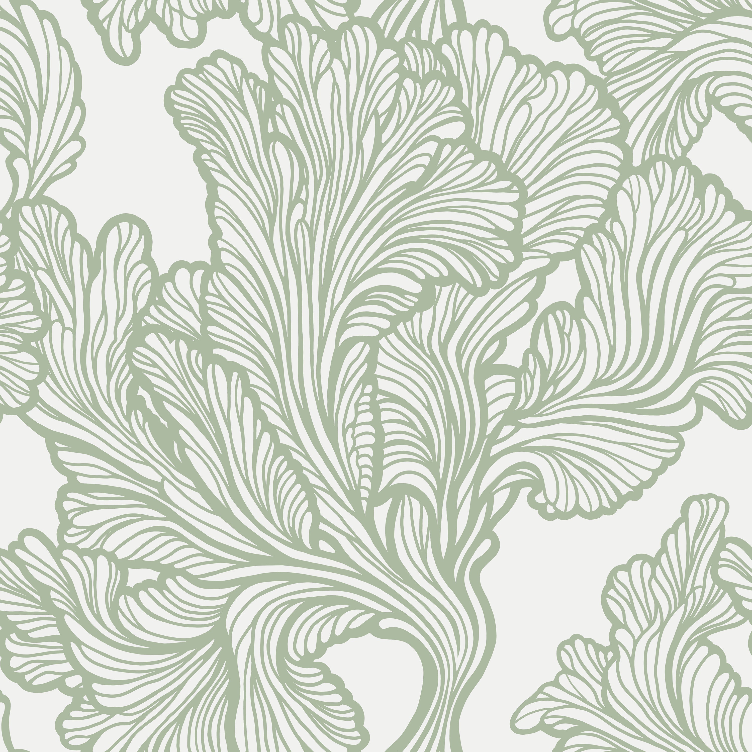 Decorative leaf pattern in green on a light gray background