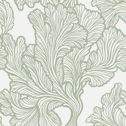 Decorative leaf pattern in green on a light gray background