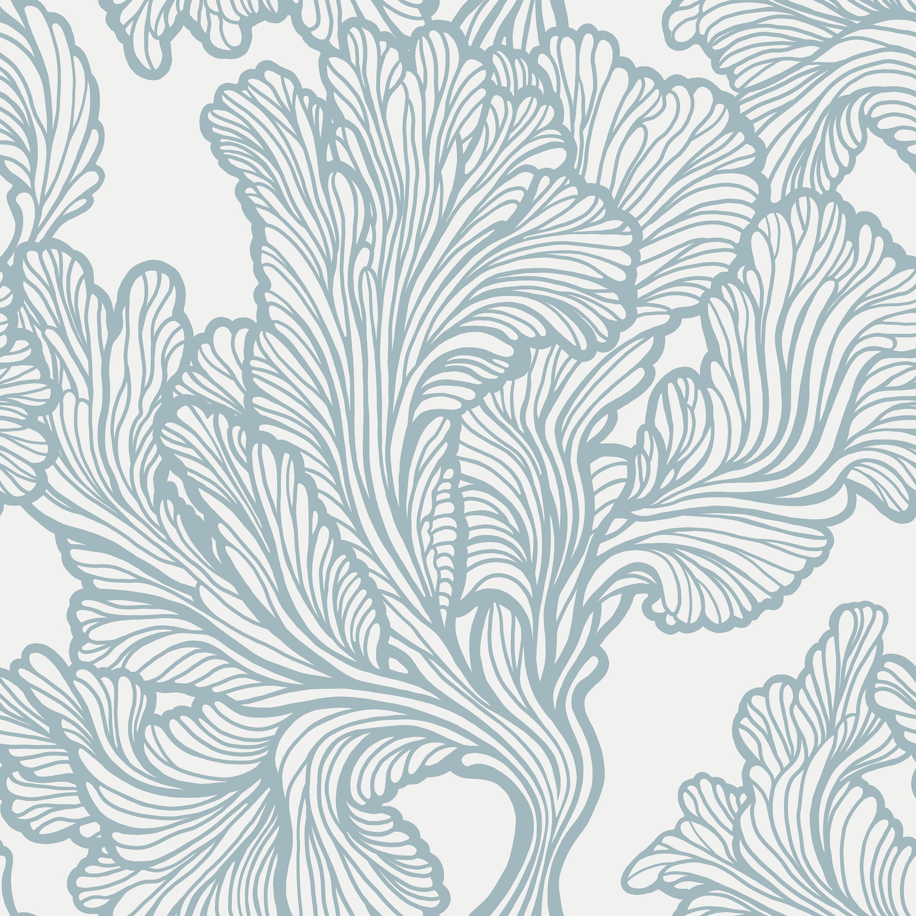 Decorative leaf pattern in light blue on a light gray background