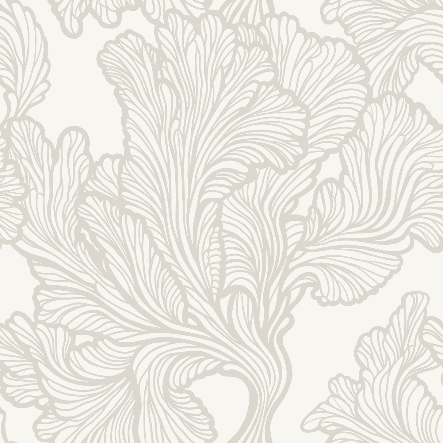 Decorative white floral pattern on a light gray background