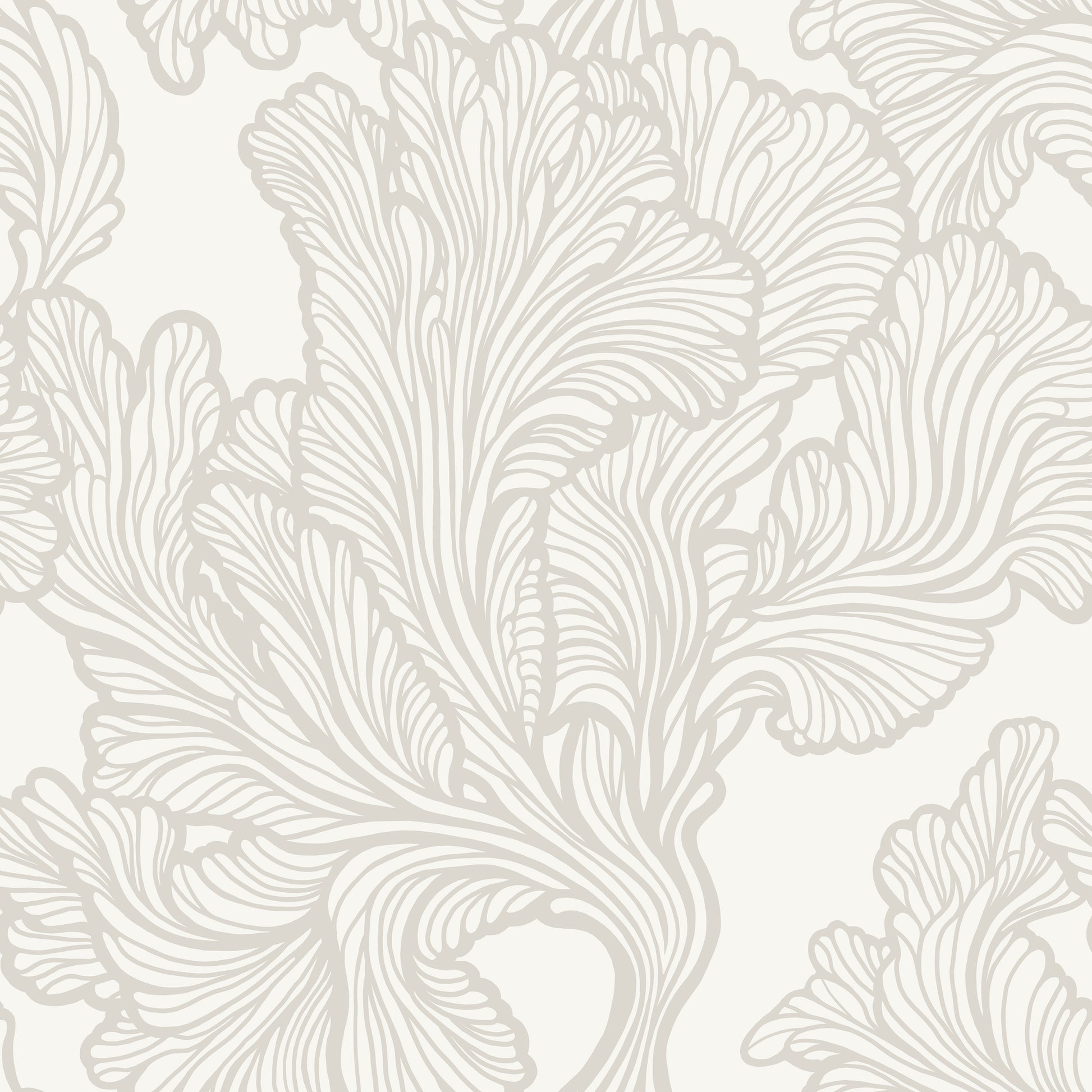 Decorative white floral pattern on a light gray background