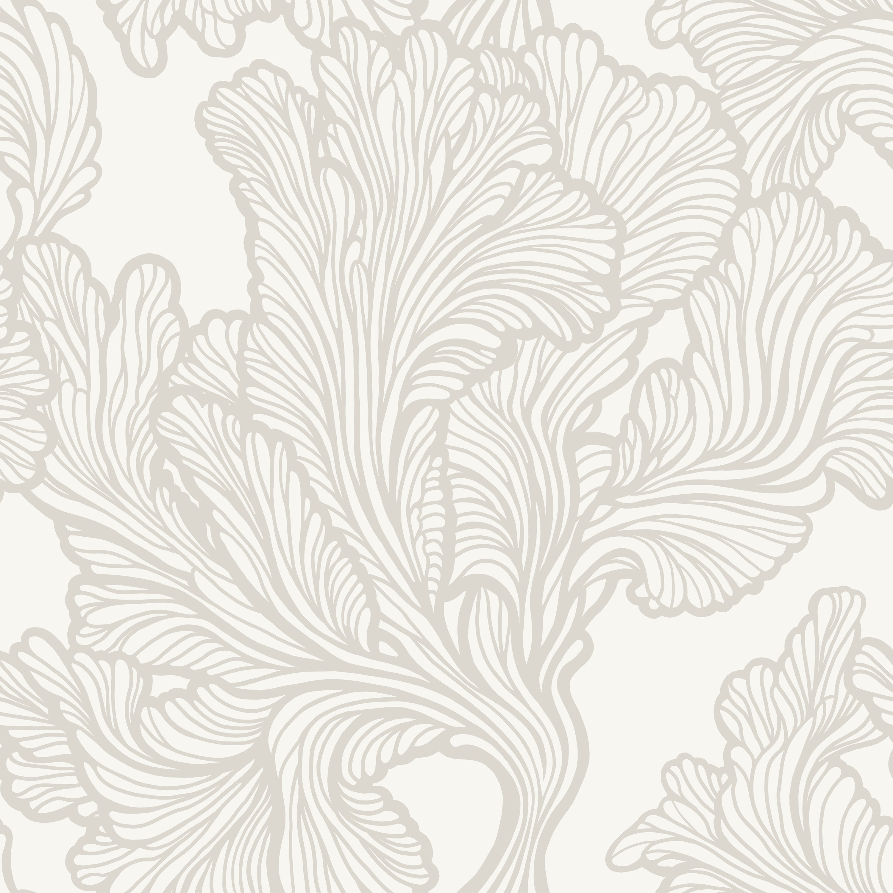 Decorative white floral pattern on a light gray background