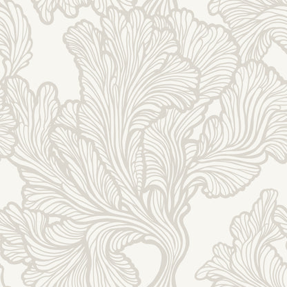 Decorative white floral pattern on a light gray background