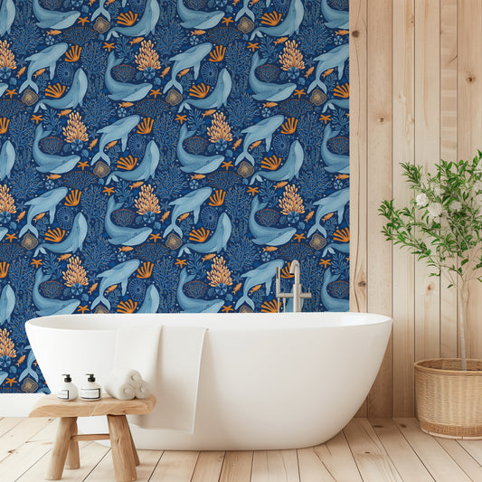Whale in Enchanted Ocean Wallpaper