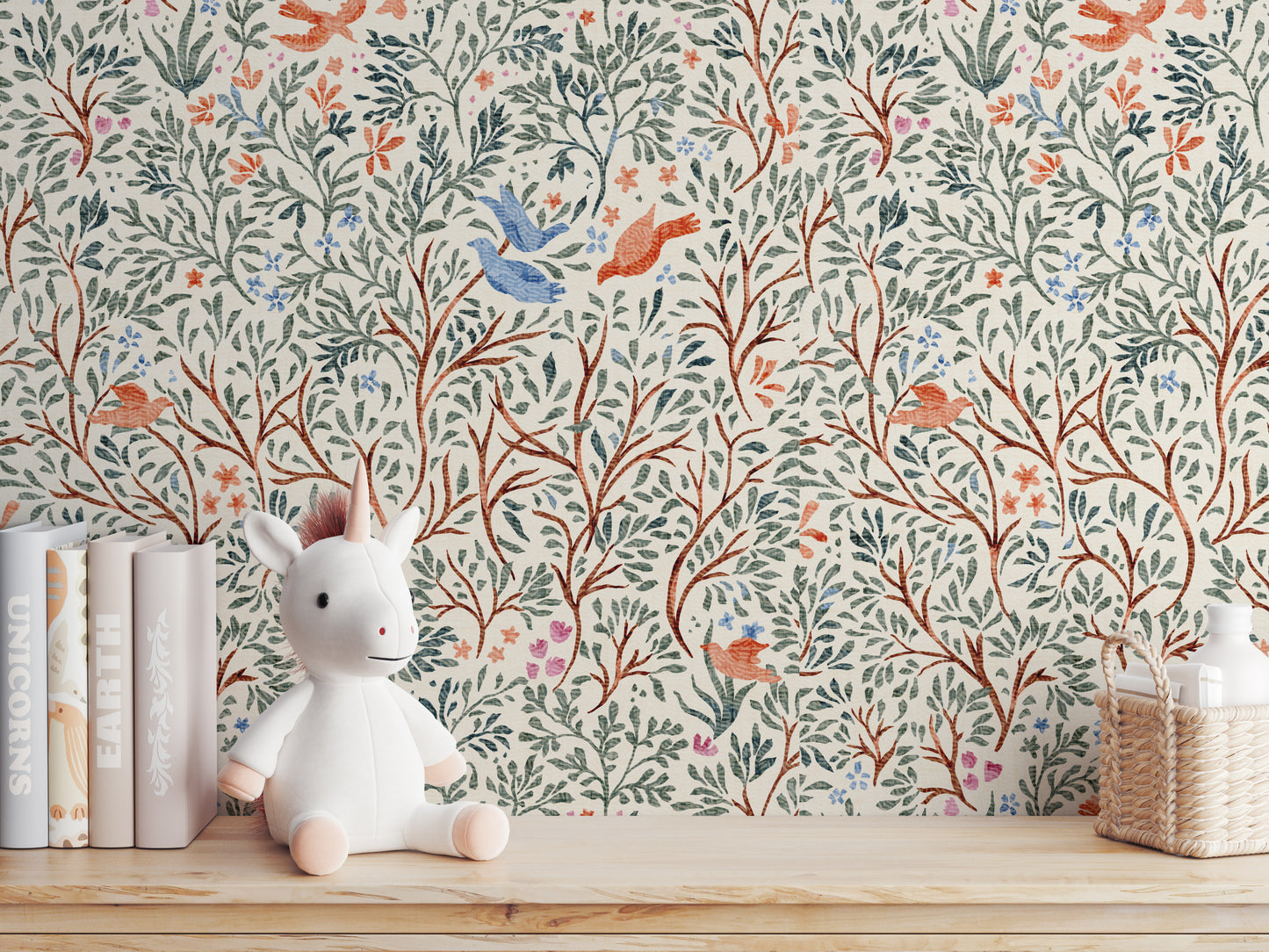 Whimsical Birds and Branches Wallpaper
