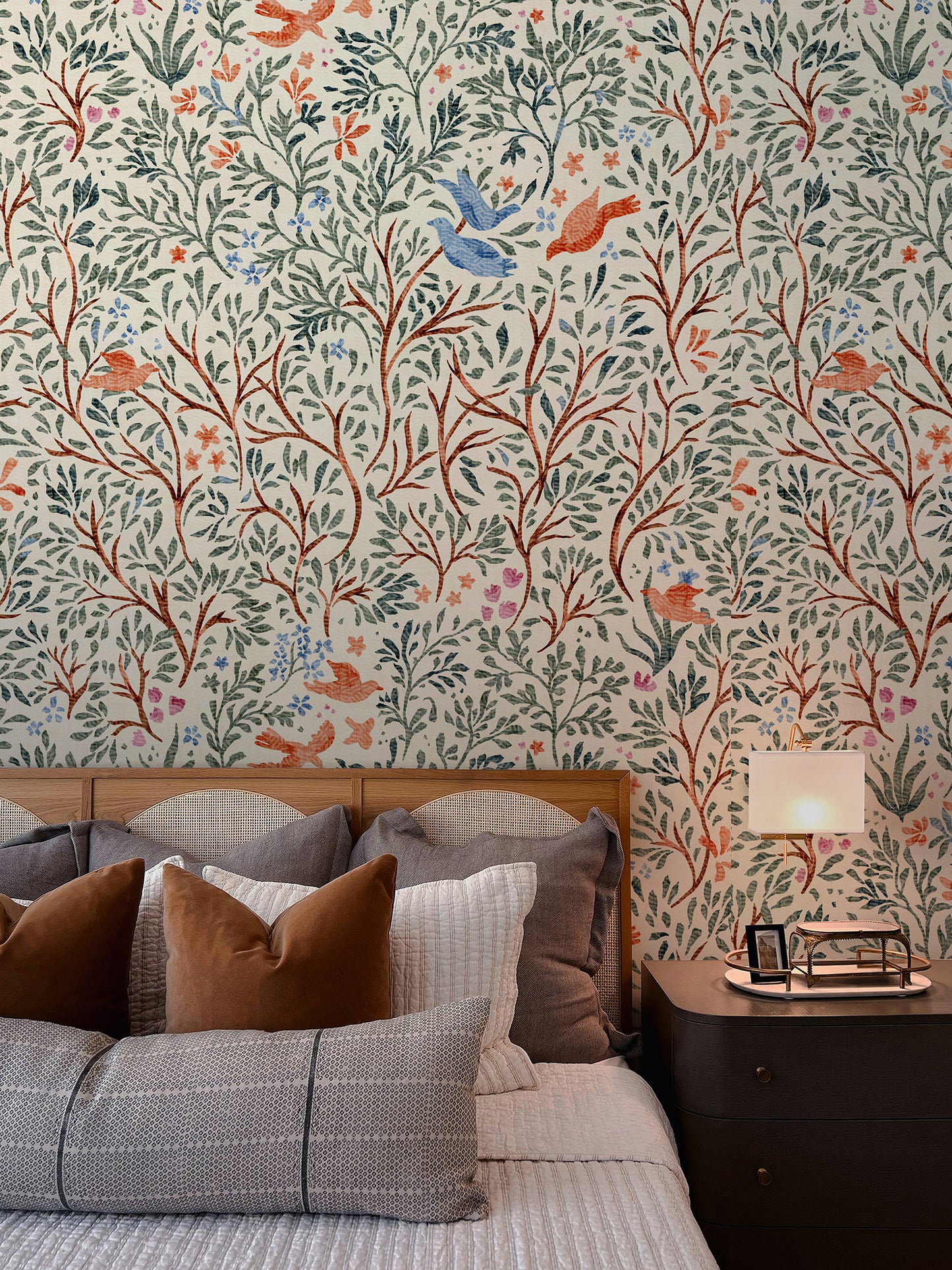 Whimsical Birds and Branches Wallpaper