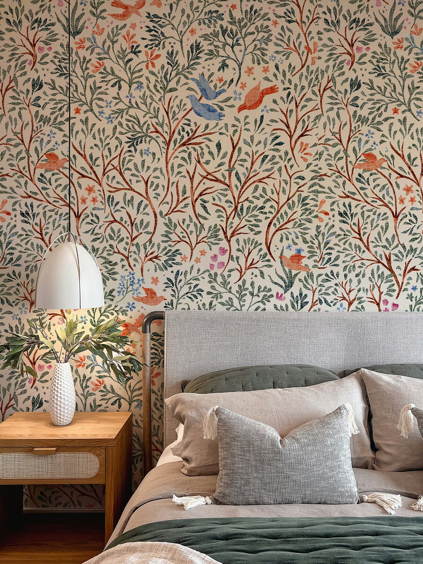 Whimsical Birds and Branches Wallpaper
