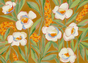 White Peony on Ochre Peel and Stick Wall Mural - Floral, Botanical, Mural