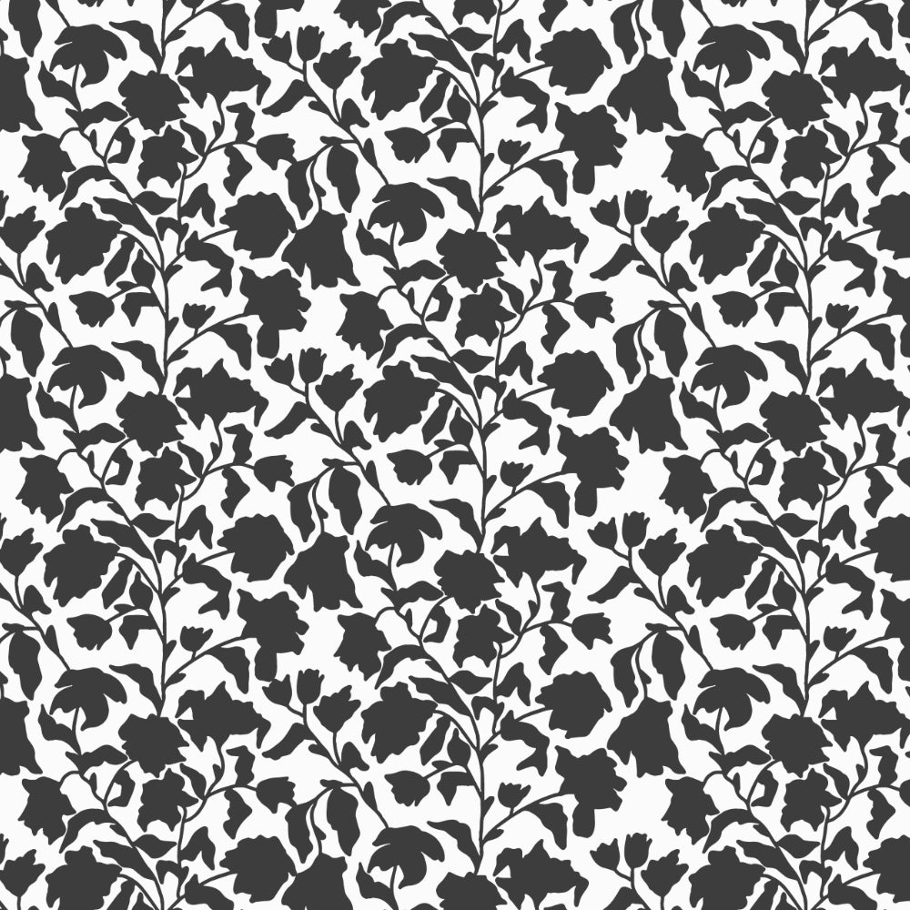 Black floral pattern on a white background