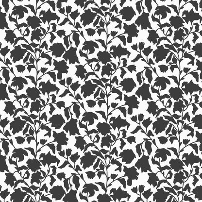 Black floral pattern on a white background