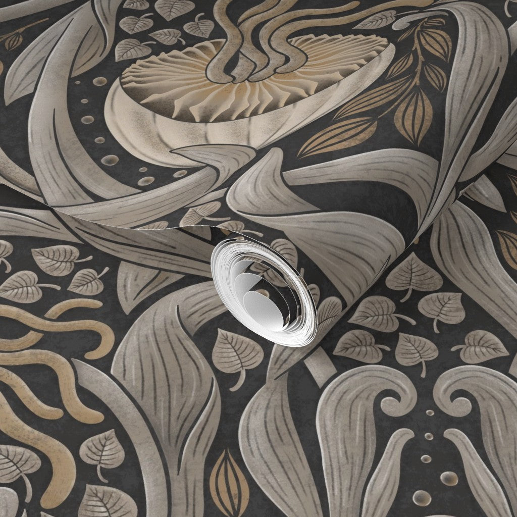 Decorative wallpaper roll in brown and beige.