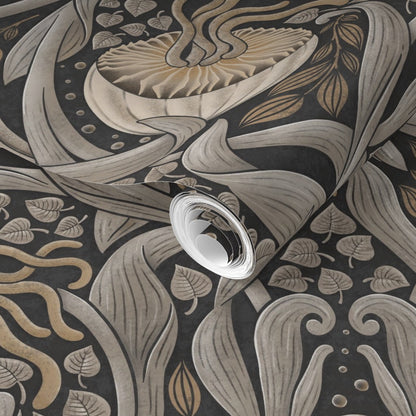 Decorative wallpaper roll in brown and beige.