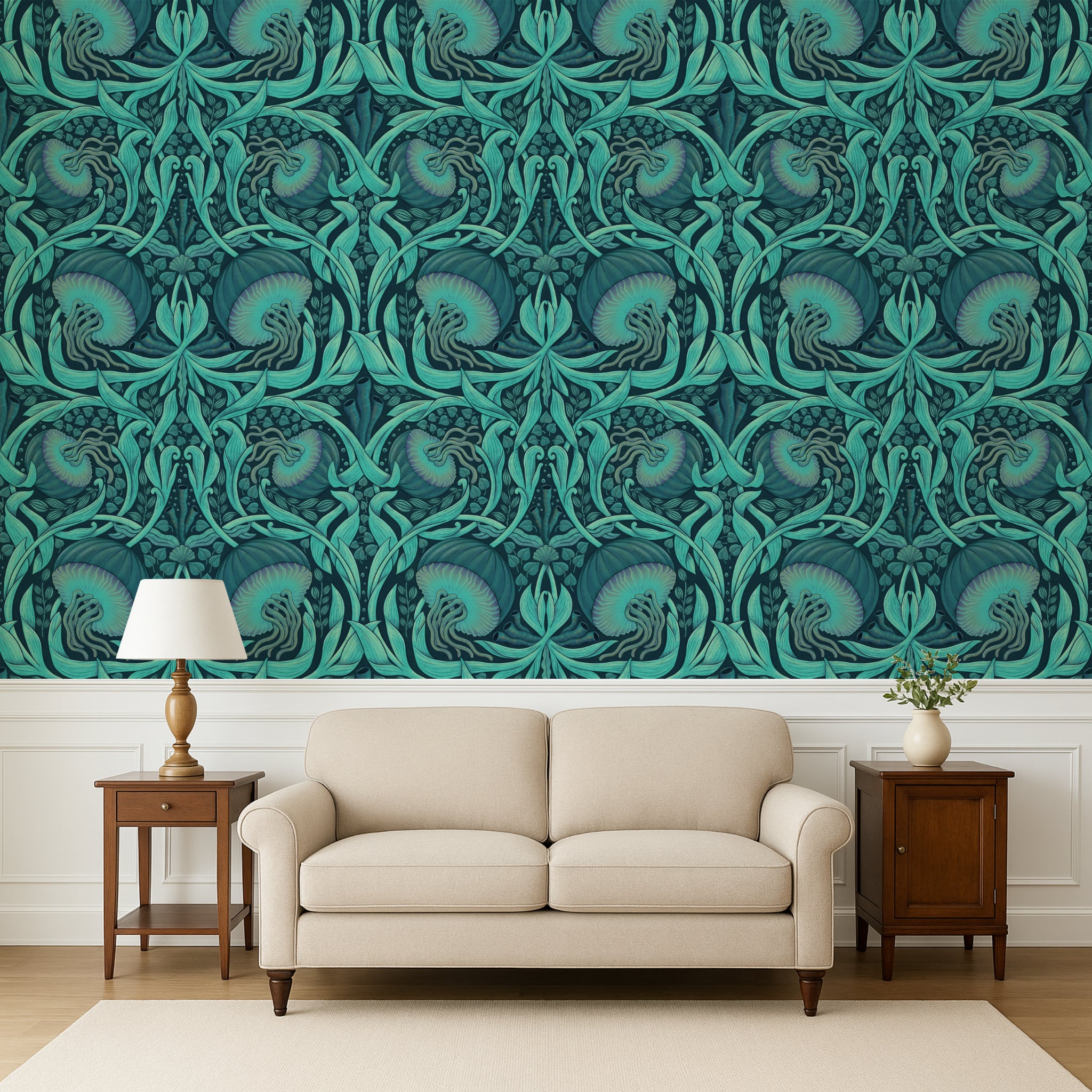 William Morris Swims with Jellyfish Peel and Stick Wallpaper