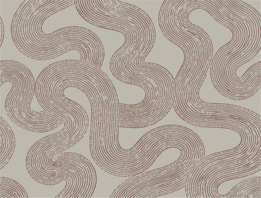 Winding Lines abstract wallpaper mural with flowing terracotta line art