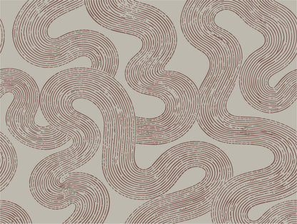 Winding Lines abstract wallpaper mural with flowing terracotta line art