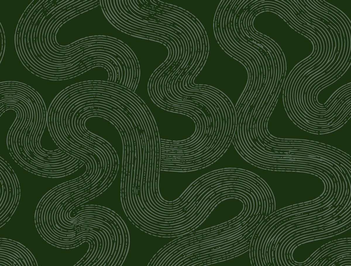 Winding Lines abstract wallpaper mural with flowing green line art