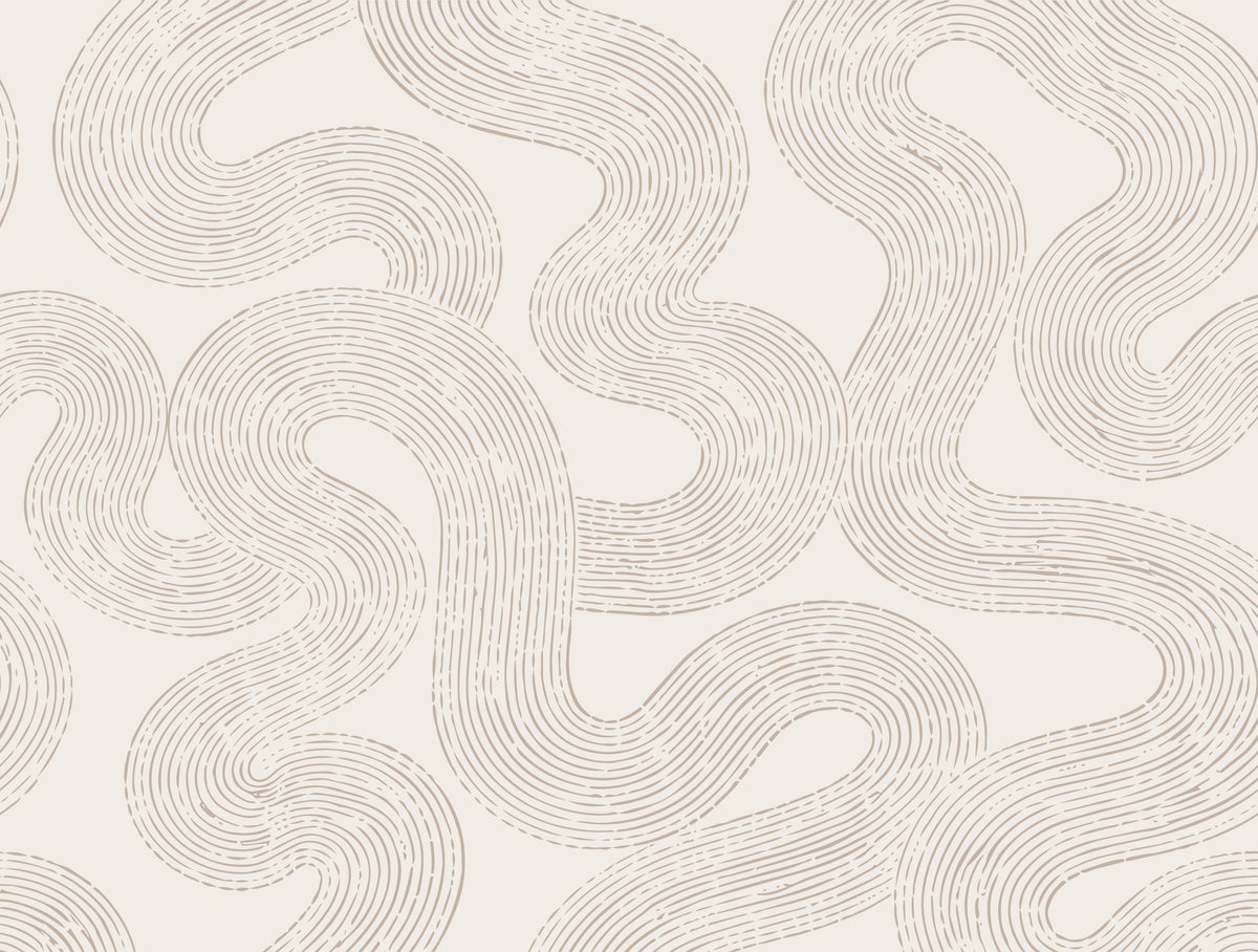 Winding Lines abstract wallpaper mural with flowing beige line art