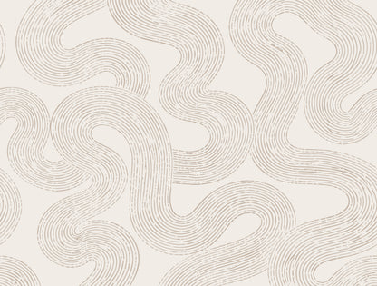 Winding Lines abstract wallpaper mural with flowing beige line art