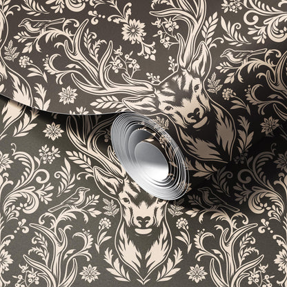 Woodland Damask Dark Peel and Stick Wallpaper