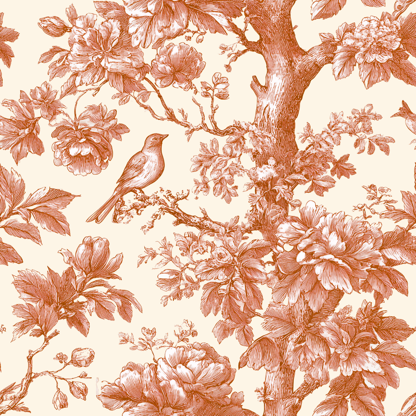 Woodland Toile With Birds Peel and Stick Wallpaper