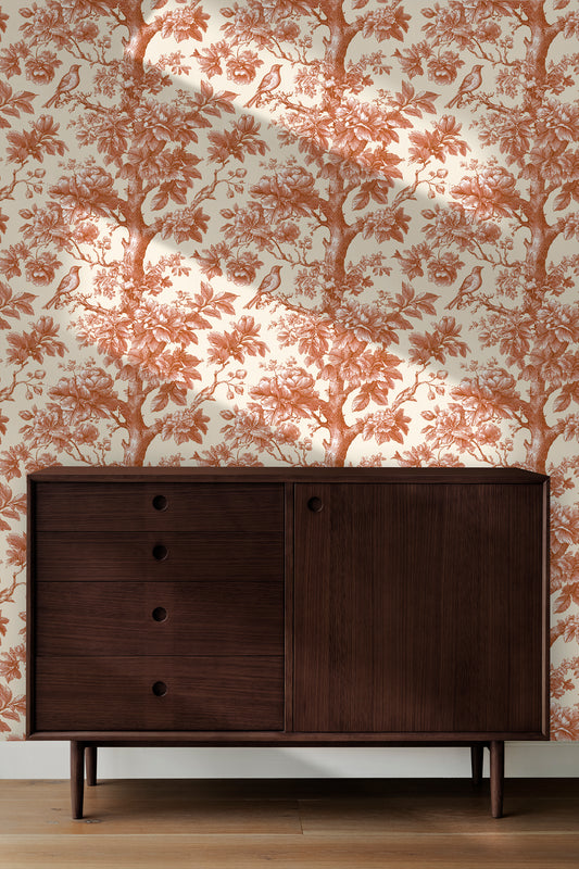 Woodland Toile With Birds Peel and Stick Wallpaper