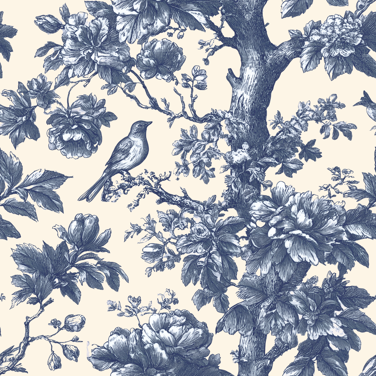 Woodland Toile With Birds Peel and Stick Wallpaper