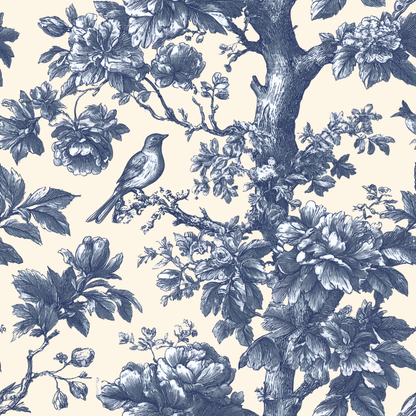 Woodland Toile With Birds Peel and Stick Wallpaper