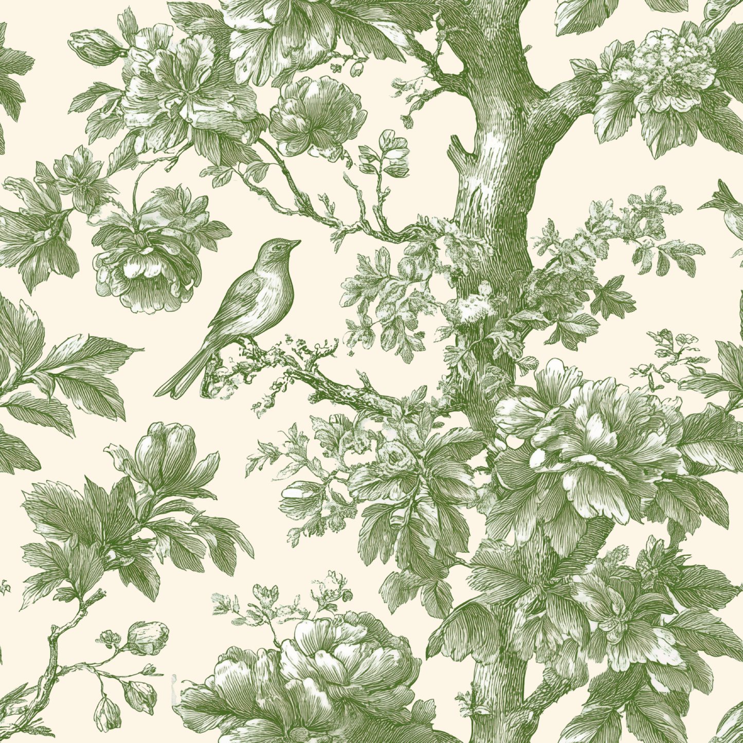Woodland Toile With Birds Peel and Stick Wallpaper