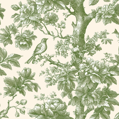 Woodland Toile With Birds Peel and Stick Wallpaper