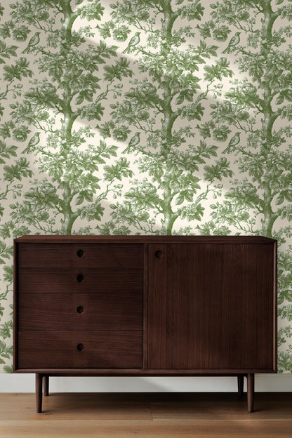 Woodland Toile With Birds Peel and Stick Wallpaper