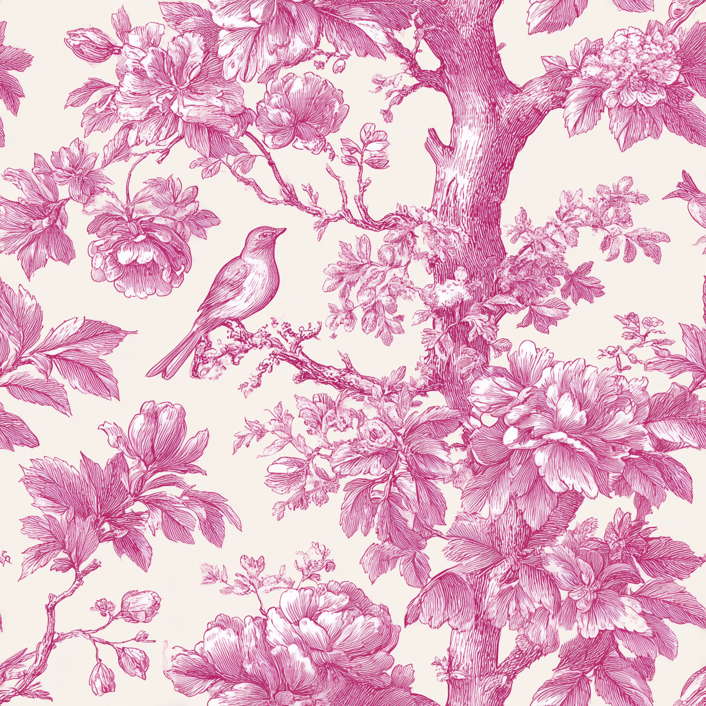 Woodland Toile With Birds Peel and Stick Wallpaper