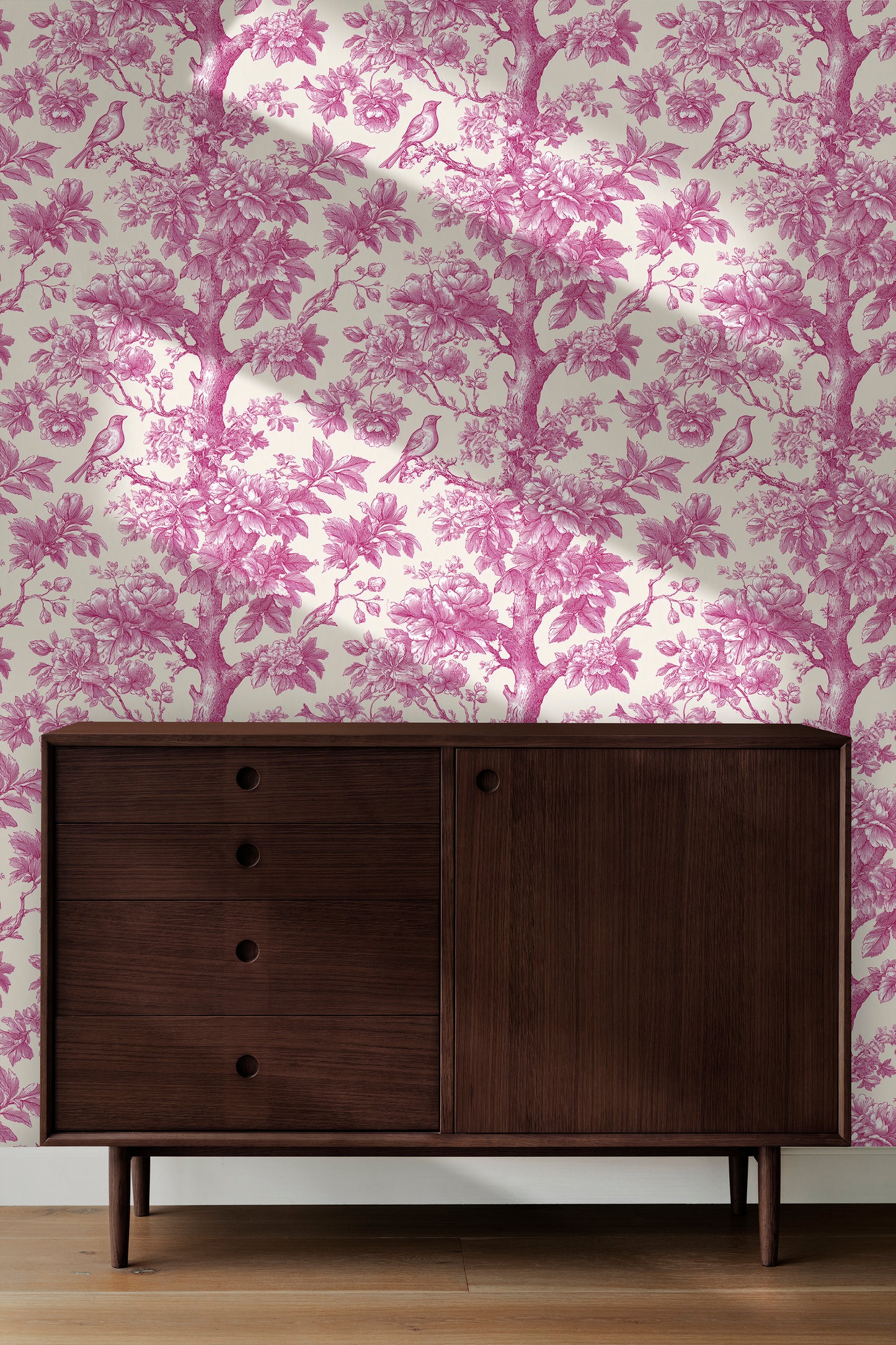 Woodland Toile With Birds Peel and Stick Wallpaper
