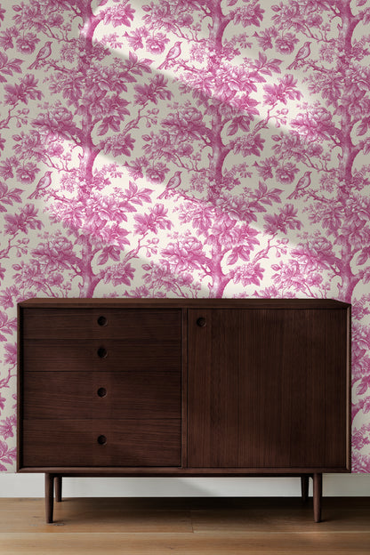 Woodland Toile With Birds Peel and Stick Wallpaper