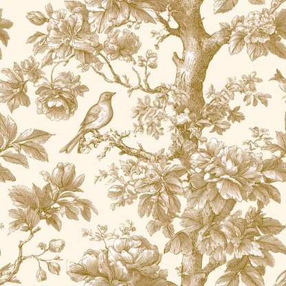 Woodland Toile With Birds Peel and Stick Wallpaper