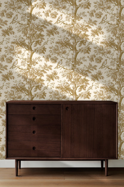 Woodland Toile With Birds Peel and Stick Wallpaper