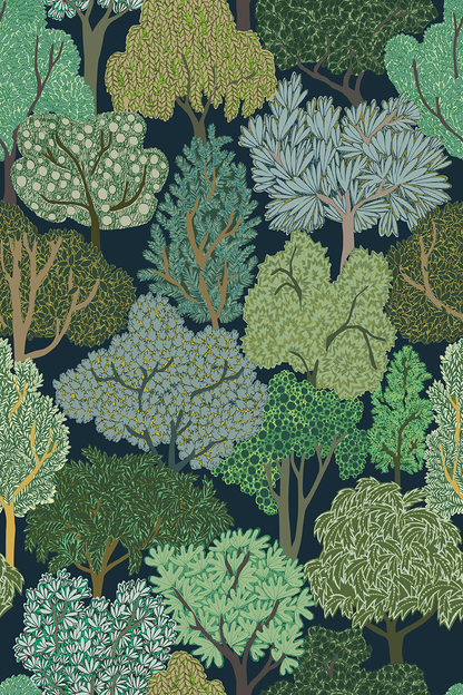 Woodland Dark peel and stick wallpaper room mockup