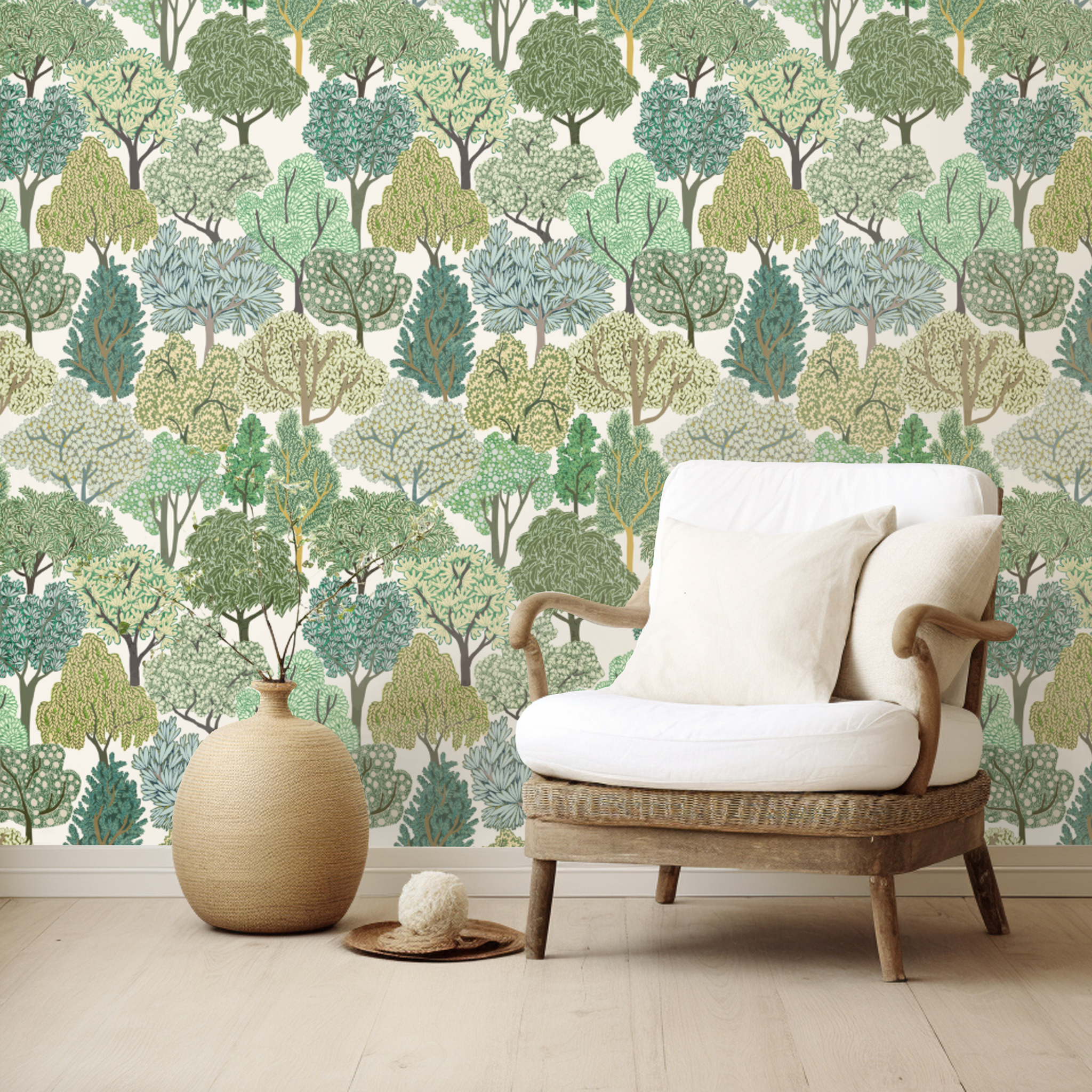 Woodland Light peel and stick wallpaper room mockup
