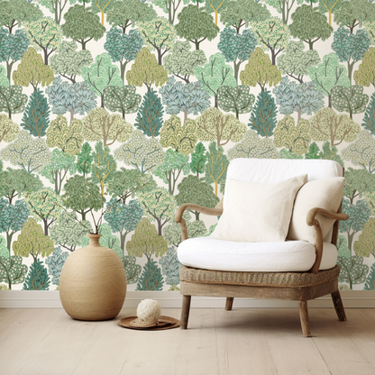 Woodland Light peel and stick wallpaper room mockup