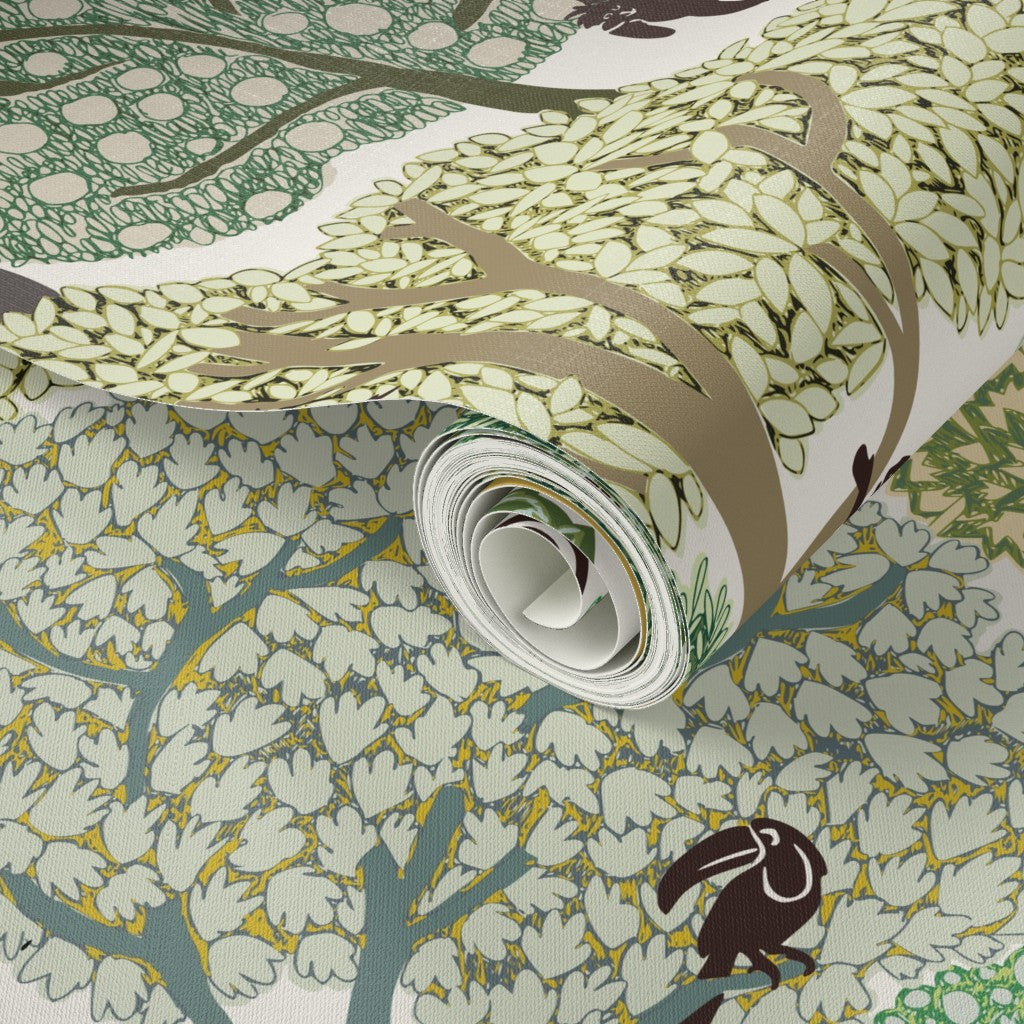 Woodland Animal Habitat peel and stick wallpaper pattern swatch