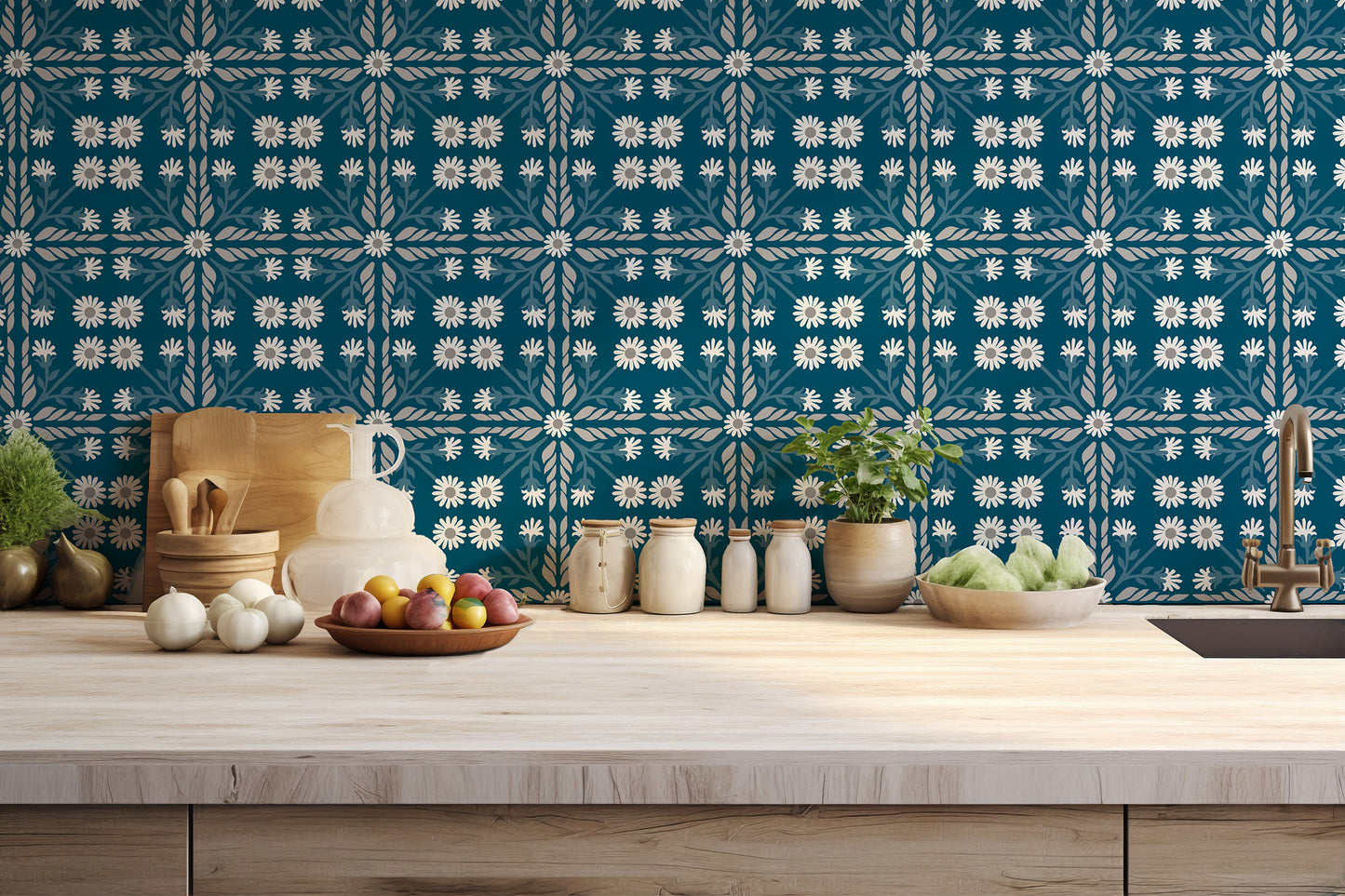 Geo Floral Tile Wallpaper