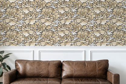 Art Deco Luxury Floral Line Pattern peel and stick wallpaper room mockup