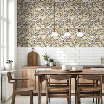 Art Deco Luxury Floral Line Pattern peel and stick wallpaper room mockup